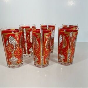 Vintage Mid Century Modern Red & Gold Capri Of California Drinking Glasses
